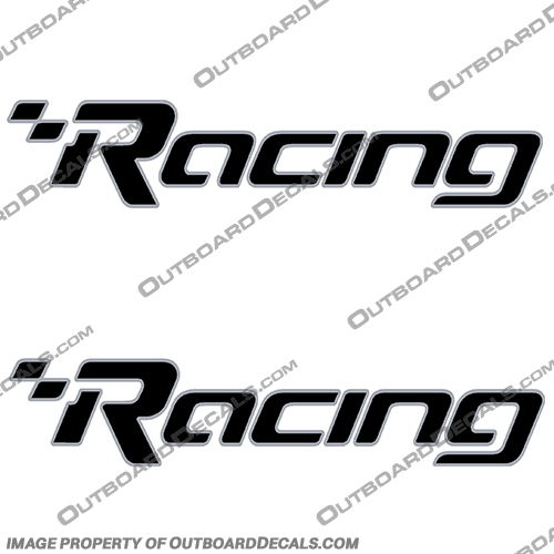 Mercury Racing Lettering Logo (Set of 2) - Black/Silver merucry, racing, lettering, logo, word, single, set, of, 2, black, silver, optimax, boat, motor, outboard, decal, decals, stickers, 