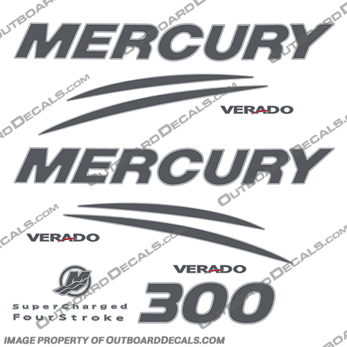Mercury Verado 300hp Decal Kit - Metallic Slate/Silver mercury, 300, verado, metallic, slate, silver, decals, sticker, kit, set, decal, hp, 300hp, outboard, boat, decals, stickers, custom, 