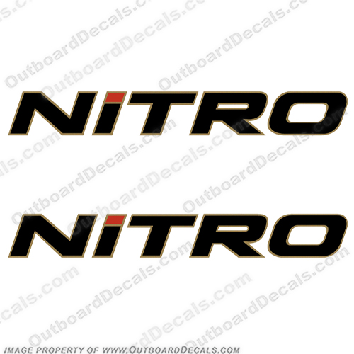 Tracker Marine Nitro Boat Decals - Black w/Gold Outline  nitro, boat, decal ,gold, outline, various, sizes