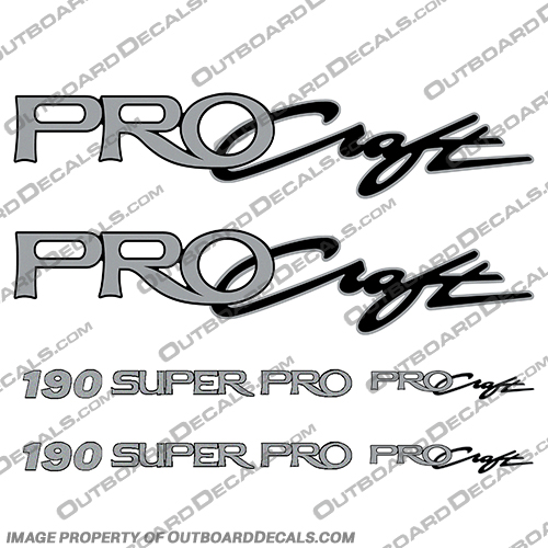 Pro Craft Boats 190 Super Pro Logo Decal Package Ultra Metallic Silver procraft, pro-craft, pro, craft, 190, super, pro, boat, decal, sticker, kit , set, of, two, metallic, ultra, silver, superpro