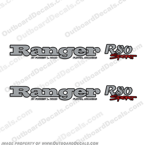 Ranger R80 Sport Decals (Set of 2) ranger, r, 80, 93, 83, 91, boat, logo, marking, tag, model, sport, decals,decal, sticker, stickers, kit, set, INCR10Aug2021