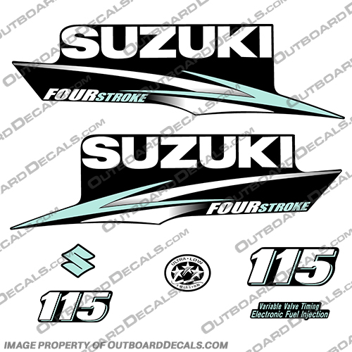 Suzuki 115hp FourStroke Decals 2010+ (Sea Foam) Suzuki, 115, 115hp, hp, horsepower, four, stroke, 4 stroke, 4, decal, decals, 2010, 2010+, Sea, Form, Seaform,