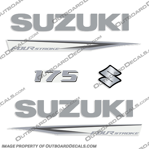 Suzuki 175hp Fourstroke Outboard Decal Kit - New 2019 and Up suzuki, 175, 175hp, 2019, 2020, 2021, 2022, 2023, 2024, 2025, 2026, new, style, decal, decals, set, kit, stickers, outboard, engine, motor, fourstroke, silver