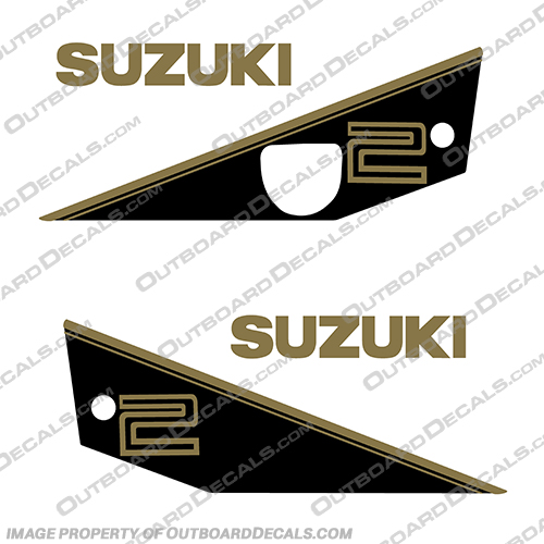 Suzuki 2hp Decal Kit - 1988 1989 1990 1991 1992 (Gold) Suzuki, 2, 2hp, hp, horse, power, horsepower, 1988, 1989, 1990, 1991, 1992, Gold,