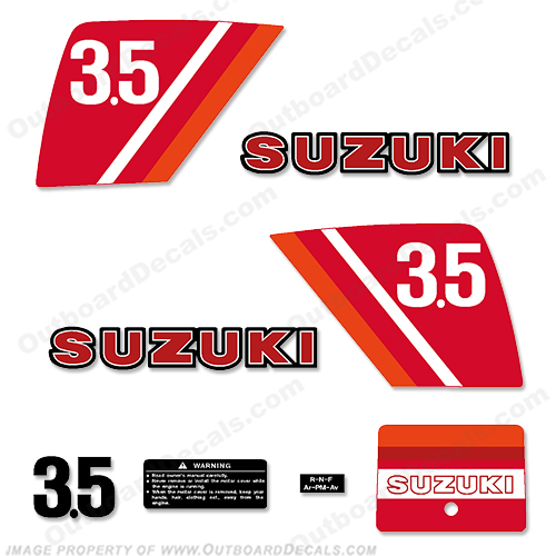 Suzuki 3.5 hp Decal Kit - 1980s 80, 1980. 3, 3 and a half, 3.5 horsepower, 3.5hp, suzuki 3.5, 81, 82, 83, 80, 1980, 1981, 1982, 1983, INCR10Aug2021