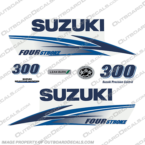 Suzuki 300hp 4-Stroke Decals (Light Navy / Blue) 2010+ White Cowl Suzuki, 300, 300hp, hp, horsepower, 4stroke, four, stroke, 4 stroke, 4-stroke, decal, decals, Light, Navy, Blue, 2010, 2010+, white, cowl,