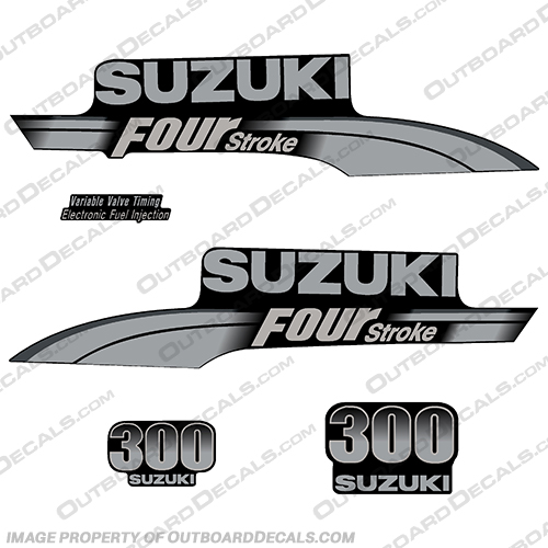 Suzuki 300hp DF300 FourStroke Decal Kit - Custom Silver and Light Grey suzuki, df300, df, 300, 300hp, custom, blue, outboard, engine, motor, decal, sticker, kit, set, Custom, Silver, light, grey,