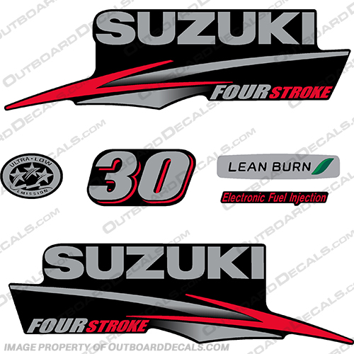 Suzuki 30hp DF30 Four Stroke Decal Kit 2010 +  suzuki, df, 30, 30hp, 2010, 2012, 2013, 2014, fourstroke, four, stroke, decals, boat, engine, motor, 