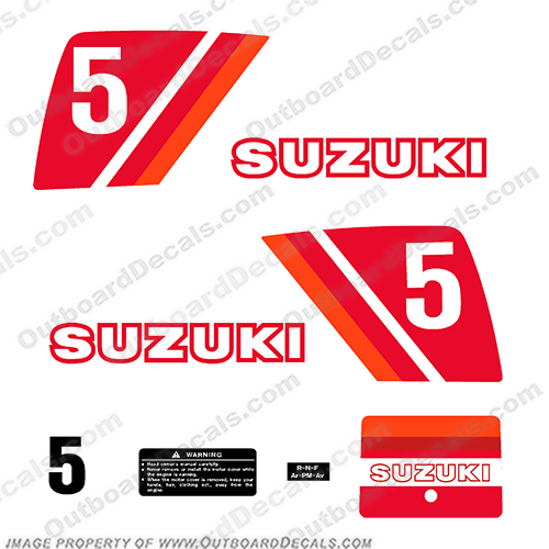 Suzuki 5 hp Decal Kit - 1980s  80, 1980. 5, 5 horsepower, 5hp, suzuki 5, 81, 82, 83, 80, 1980, 1981, 1982, 1983, INCR10Aug2021