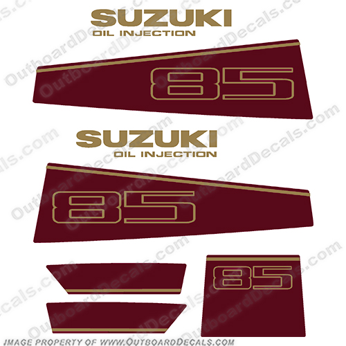 Suzuki 85hp Decal Kit - Burgundy and Gold 85 hp, INCR10Aug2021
