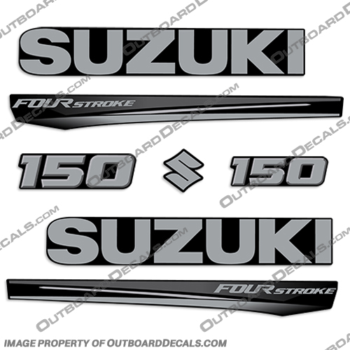 Suzuki 150 Fourstroke New 2017 and Up - Black Cowl suzuki, 150, 250hp, 2017, 2018, 2019, 2020, 2021, 2022, new, style, decal, decals, set, kit, stickers, outboard, engine, motor, fourstroke, silver, black, cowl,