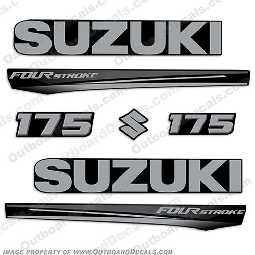 Suzuki 175 Fourstroke New 2017 and Up for Black Cowl suzuki, 175, 175hp, 2017, 2018, 2019, 2020, new, style, decal, decals, set, kit, stickers, outboard, engine, motor, fourstroke, silver