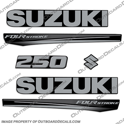 Suzuki 250 Fourstroke New 2017 and Up - Black Cowl  suzuki, 150, 250hp, 2017, 2018, 2019, 2020, 2021, 2022, new, style, decal, decals, set, kit, stickers, outboard, engine, motor, fourstroke, silver, black, cowl, 200,