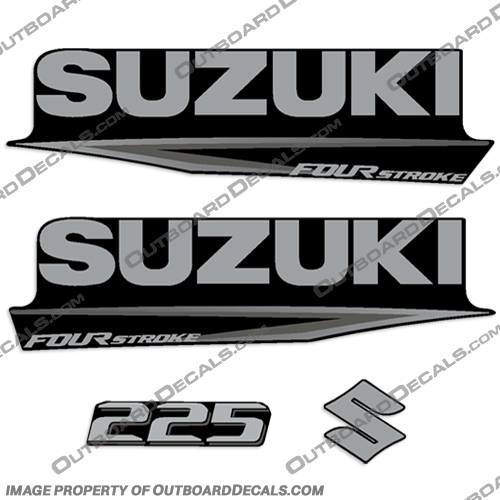Suzuki 225 Fourstroke New 2020 and Up - Black Cowl suzuki, 225, 225hp, 2020, 2021, 2022, 2023, 2024, new, style, decal, decals, set, kit, stickers, outboard, engine, motor, black, cowl, 