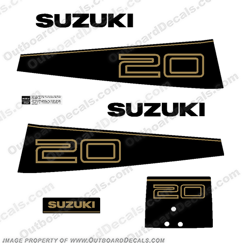 Suzuki 20hp Decal Kit - 1986 - 1988  suzuki, 86, 87, 88, 89, 90, 91, 92, 20, hp, outboard, engine, motor, decal, sticker, kit, set, decals, INCR10Aug2021