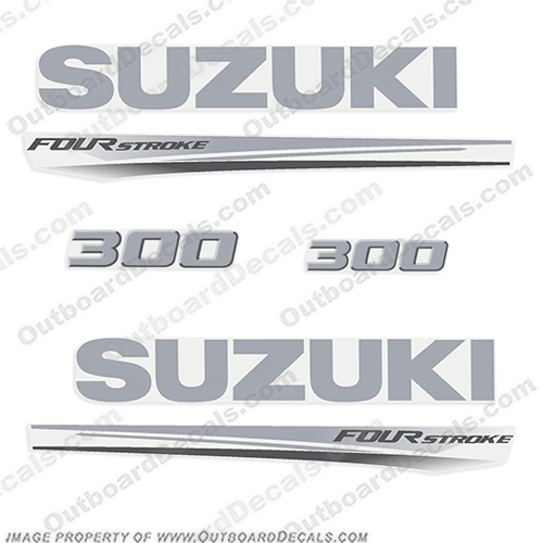 Suzuki 300 Fourstroke New 2017 and Up suzuki, 300, 300hp, 2017, 2018, 2019, 2020, new, style, decal, decals, set, kit, stickers, outboard, engine, motor, fourstroke, silver