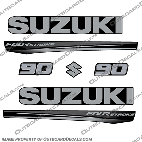 Suzuki 90 Fourstroke New 2017 and Up - Black suzuki, 90, 90hp, 2017, 2018, 2019, 2020, 2021, 2022, new, style, decal, decals, set, kit, stickers, outboard, engine, motor, fourstroke, black,