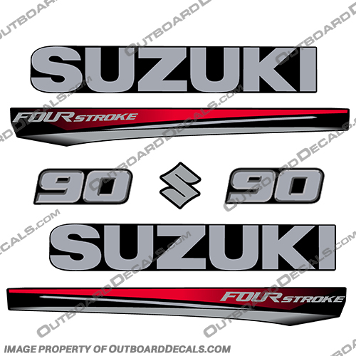 Suzuki 90 Fourstroke New 2017 and Up - Red suzuki, 90, 90hp, 2017, 2018, 2019, 2020, 2021, 2022, new, style, decal, decals, set, kit, stickers, outboard, engine, motor, fourstroke, red,