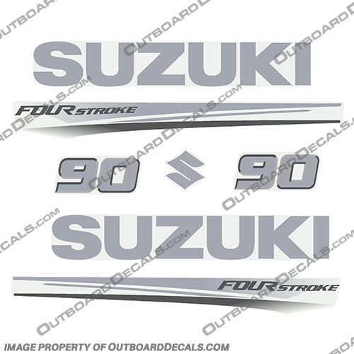 Suzuki 90 Fourstroke New 2017 and Up suzuki, 90, 90hp, 2017, 2018, 2019, 2020, 2021, 2022, new, style, decal, decals, set, kit, stickers, outboard, engine, motor, fourstroke, silver