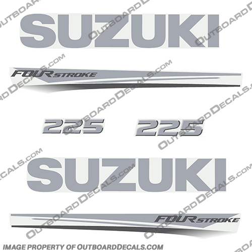 Suzuki 225 Fourstroke New 2017 and Up - White Cowl suzuki, 225hp, 2017, 2018, 2019, 2020, 2021, 2022, new, style, decal, decals, four, stroke, set, kit, stickers, outboard, engine, motor, fourstroke, silver, black, white, cowl, 200,