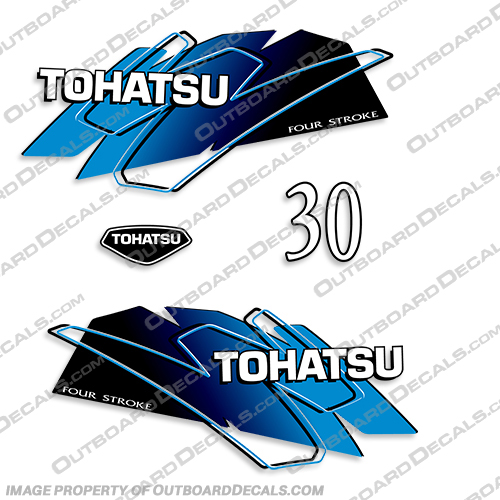 Tohatsu 30hp Decal Kit - Blue Tohatsu, 30, 30hp, hp, horsepower, horse, power, thirty, Decal, Decals, Kit, Blue,
