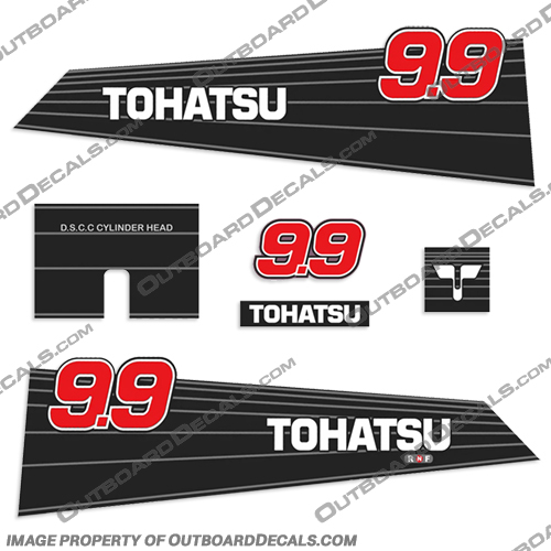 Tohatsu 9.9hp Decal Kit - 1990-2002 tphatsu, 9.9, hp, 9.9hp, 1990,1991, 1992, 1993, 1994, 1995, 1996, 1997 ,1998, 1999, 2000, 2001, 2002, tohatsu, decal, decals, kit, stickers, boat, engine, outboard, motor, vintage, 