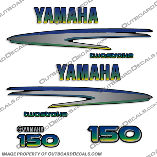 Yamaha 150hp 2-Stroke Decals - Custom Mahi! fourstroke, 2 stroke, 2-stroke, two-stroke, two, two stroke, 150, 150hp, yamaha, custom, mahi, colors, set, stickers, decals, decal, boat, outboard, yellow, blue, green,