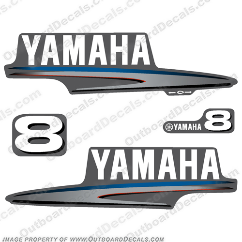Yamaha 2001-2009 8hp 2-stroke Outboard Decals  yamaha, 2, stroke, 8, 8hp,  2001, 2002, 2003, 2004, 2005, 2006, 2007, 2008, 2009, outboard, motor, engine, decal, kit, sticker, set