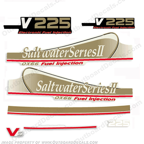 Yamaha 225hp Saltwater Series II (V 225) OX66 Fuel Injection Decals - Gold (Partial Kit) 225, saltwater 2, series 2, v225, v 225, INCR10Aug2021