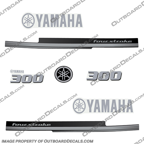 Yamaha 300hp 2015 and Up - Metallic Silver / Chrome / Black 300, 300 hp, v 6, v6, 2014, 2015, 2016, 2017, 2018, 2019, 2020, 2021, 2022, Yamaha, outboard, motor, engine, decal, sticker, kit, set decals, Metallic, Silver, Metallic Silver, Chrome, Black