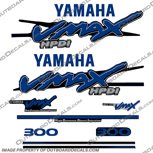 Yamaha 300hp Dark Blue Vmax Outboard Decals 1998-2004 yamaha, vmax, 300, hp, horsepower, 300hp, decals, stickers, kit, set, 1998, 1999, 2000, 2001, 2002, 2003, 2004, 98-04, outboard, dark, blue